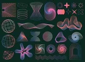 Set of Abstract geometric shapes trending futuristic line design elements, infographic shapes. Modern trendy retro futurism digital vaporwave. Retrofuturistic Vector illustration for UI and UX