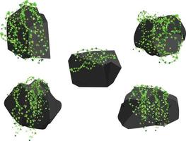 A set of black charcoal of various shapes.Collection of pieces of coal, graphite, basalt and anthracite. The concept of mining and ore in a mine.Rock fragments,boulders and building material. vector