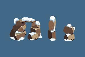 Collection of stones of various shapes in the snow.Coastal pebbles,cobblestones,gravel,minerals and geological formations.Rock fragments,boulders and building material.Vector illustration. vector