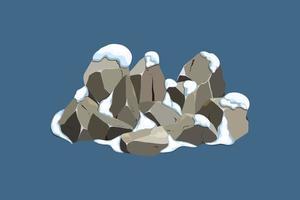 colección de piedras de varias formas en la nieve. guijarros costeros, adoquines, grava, minerales y formaciones geológicas. fragmentos de roca, cantos rodados y material de construcción. ilustración vectorial. vector