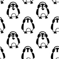 Seamless vector pattern penguin white background Doodle