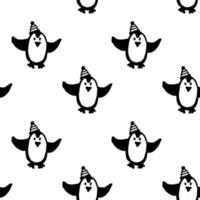 Seamless vector pattern penguin white background Doodle