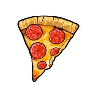 Pizza slice with dripping cheese. Vector Illustration.