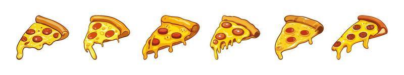 Pizza slice with dripping cheese. Vector Illustration.