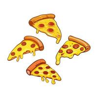 Pizza slice with dripping cheese. Vector Illustration.