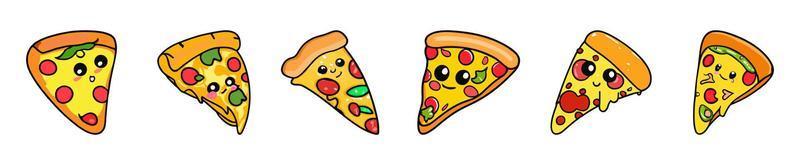 Pizza slice with dripping cheese. Vector Illustration.