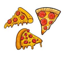 Pizza slice with dripping cheese. Vector Illustration.