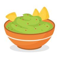 guacamole comida mexicana con nachos. ilustración vectorial vector