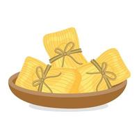 Tamales in a wooden plate is a traditional dish in Latin America. Vector illustration.