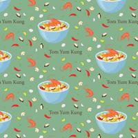 Tom yum kung Thai spicy soup. Pattern. Vector illustration.