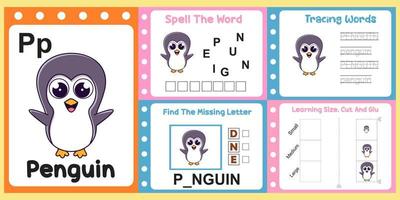 worksheets pack for kids with Penguin. fun learning for children vector