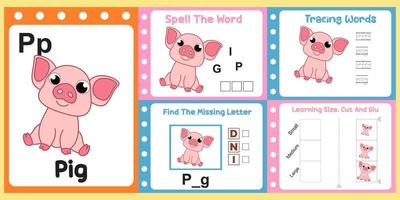 worksheets pack for kids with pig. fun learning for children vector
