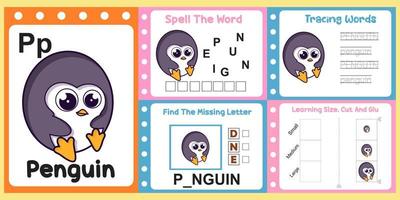 paquete de hojas de trabajo para niños con pingüino. aprendizaje divertido para niños vector