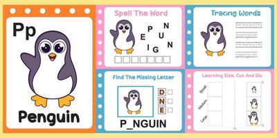 paquete de hojas de trabajo para niños con pingüino. aprendizaje divertido para niños vector