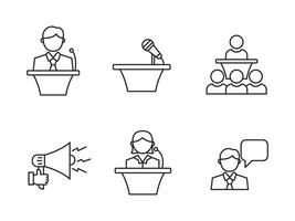 Set of public speaking icons with linear style and black color isolated on white background vector