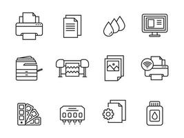 Set of printing-related icons with linear style isolated on white background vector