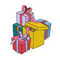 ilustración vectorial dibujada a mano de la pila de cajas de regalo. adecuado para el elemento de diseño de la fiesta de cumpleaños, el regalo de Navidad y el fondo de eventos especiales. vector