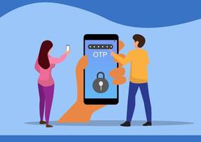 autenticación otp y verificación segura, nunca comparta el concepto de detalles bancarios y otp vector