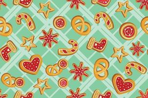 Winter seamless patterns with gingerbread cookies. Awesome holiday background. Christmas repeating texture for surface design, wallpapers, fabrics, wrapping paper etc. vector