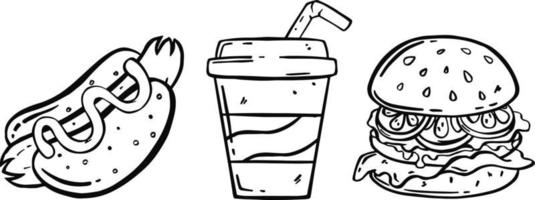 Burger with soda cup using doodle art. Vector