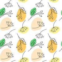 Endless pattern from outline branches with spots in bright marker shades. Abstract backdrop texture vector
