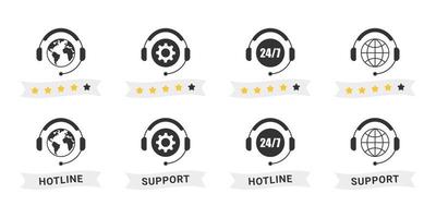 Technical support. Live chat icon with rating stars. Online web support. Hotline icons. Vector illustration