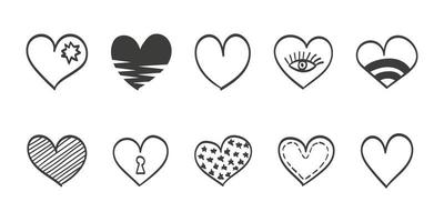 Hand drawn hearts. Love symbol. Set of hand drawn hearts on a white background. Vector illustration