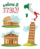 conjunto de elementos de diseño con símbolos italianos. torre de pisa, coliseo. ilustración única hecha en vector. vector