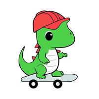 Green Dinosaur Skating Safely vector