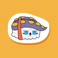 sushi kawaii, rollos, sashimi - icono único aislado, pegatina. vector