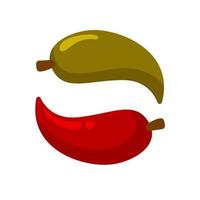 Red and green hot peppers. Cartoon vector illustration