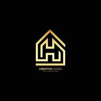 logotipo de arte de línea de negocio de bienes raíces de casa de letra h creativa vector