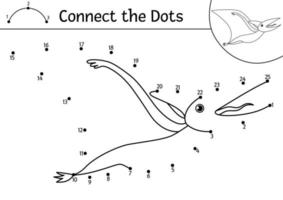 actividad vectorial de punto a punto y color con lindo dinosaurio pterodáctilo volador. prehistórico conecta el juego de puntos para niños. divertida página para colorear de matemáticas para niños con dino vector