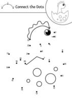 Vector dot-to-dot and color activity with cute baby dinosaur in egg. Prehistoric connect the dots game for children. Funny math coloring page for kids with little dino