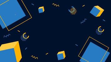 blue memphis vector with geometric shapes on dark background suitable for banner, layout, wallpaper, desktop, flyer.