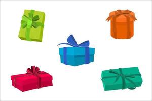 Set of 5 colorful gifts. Green, orange, blue, red. vector