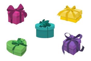 Set of 5 different shapes and colors of gifts. vector
