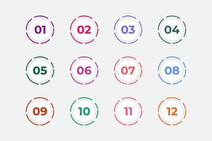 Bullet Points Numbers from One to Twelve vector