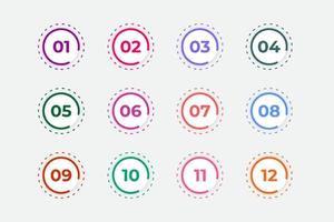 Bullet Points Numbers from One to Twelve vector