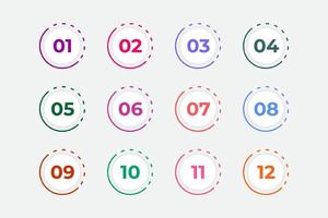 Bullet Points Numbers from One to Twelve vector