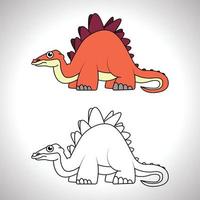 linda caricatura de dinosaurio con arte de línea, dinosaurio para colorear libro con icono de dibujo sin color. vector