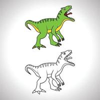 linda caricatura de dinosaurio con arte de línea, dinosaurio para colorear libro con icono de dibujo sin color. vector