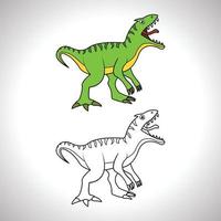 linda caricatura de dinosaurio con arte de línea, dinosaurio para colorear libro con icono de dibujo sin color. vector