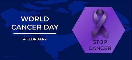 detener el diseño del cáncer 4 de febrero ilustración del día mundial contra el cáncer detener la campaña contra el cáncer en el fondo mundial de color azul. vector