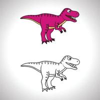 linda caricatura de dinosaurio con arte de línea, dinosaurio para colorear libro con icono de dibujo sin color. vector