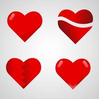 ilustración de vector de iconos de corazones rojos.