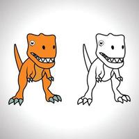 Cute dinosaur cartoon with line art, dinosaur for coloring book with color less drawing icon. vector