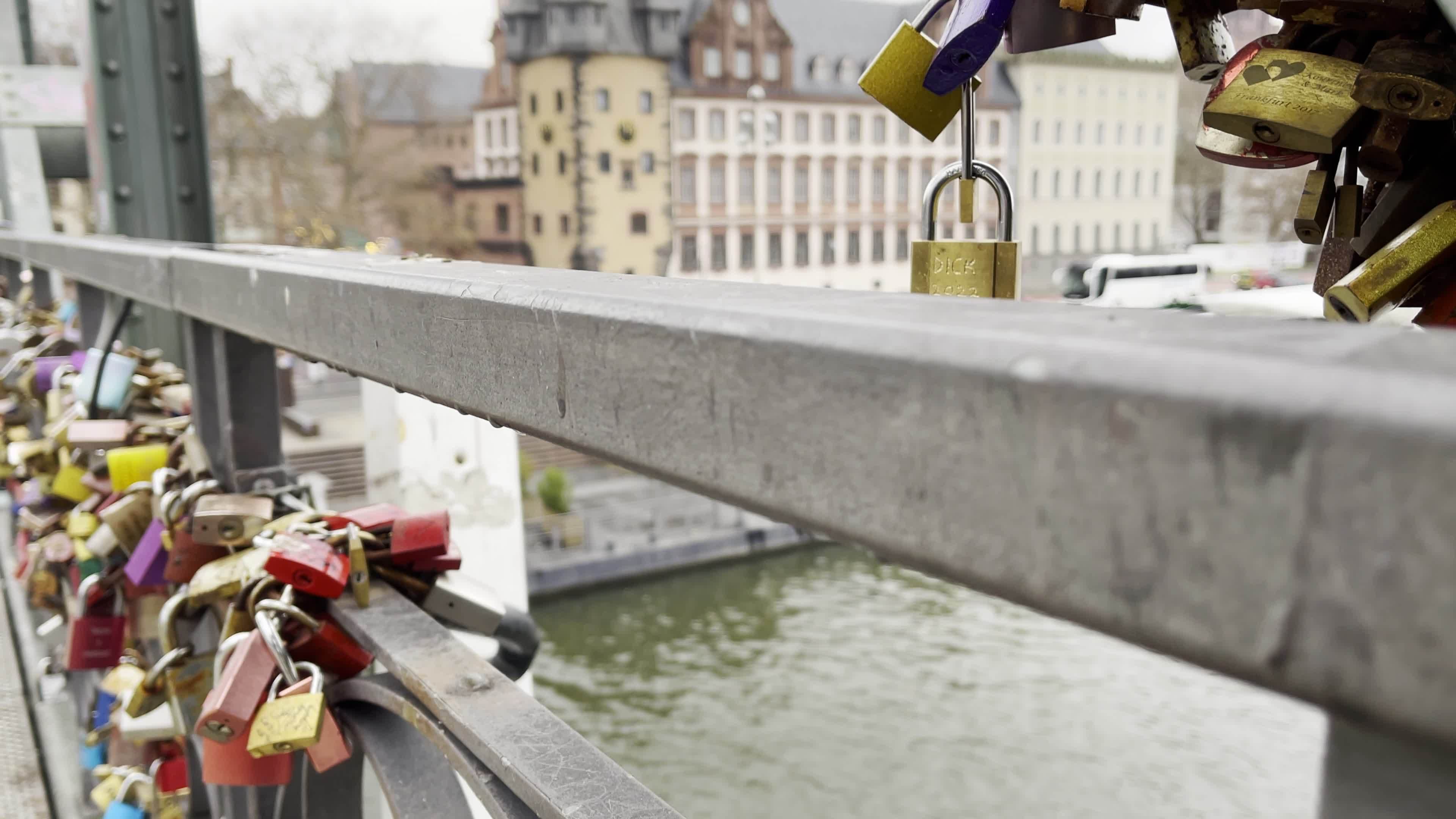 Love Locks in Iron Footbridge Eiserner Steg in Frankfurt Germany 15567597 Stock Video at Vecteezy