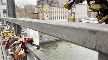 Love Locks in Iron Footbridge Eiserner Steg in Frankfurt Germany video