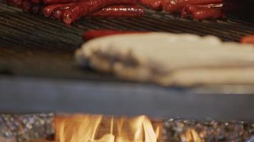 Sausages on Burning Wood Fire Barbecue video